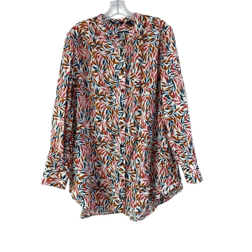 Lands' End Womens Tunic Top Size L 100% Linen Long Sleeve Pockets Resort Beach - Picture 3 of 11